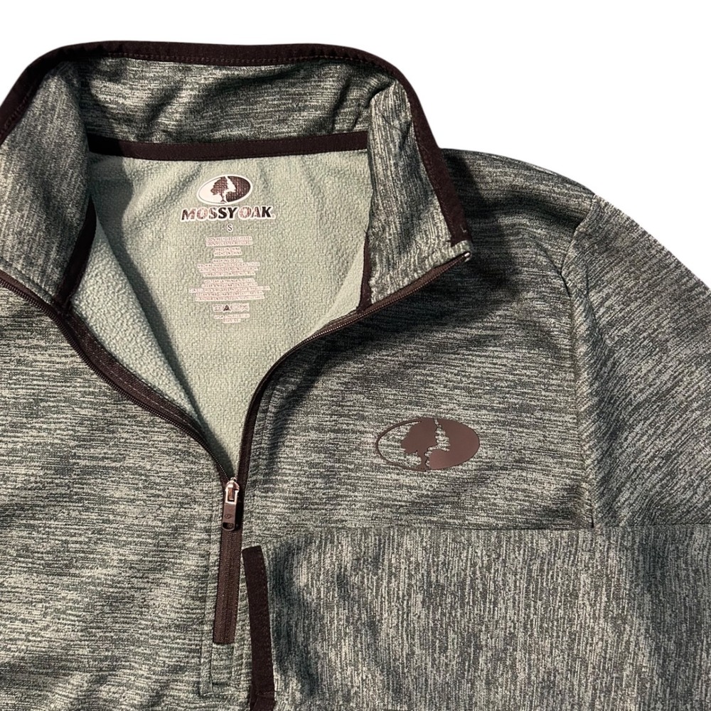 Mossy Oak Mens Quarter Zip Pullover Green Heather Fleece Lined S 196684391700